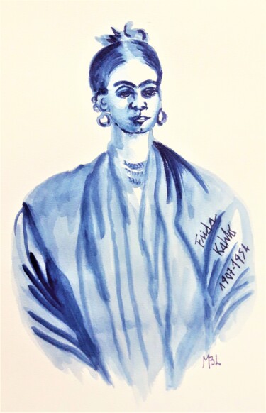 Rysunek zatytułowany „Frida Kahlo” autorstwa Brigitte Mathé (MBL), Oryginalna praca, Akwarela