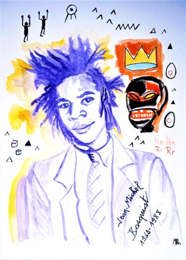 Drawing titled "Basquiat" by Brigitte Mathé (MBL), Original Artwork, Watercolor