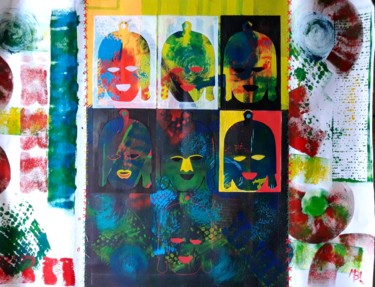 Painting titled "Masques Africains 1" by Brigitte Mathé (MBL), Original Artwork, Acrylic