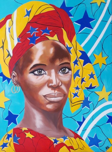 Painting titled "East African woman" by Brigitte Mathé (MBL), Original Artwork, Oil
