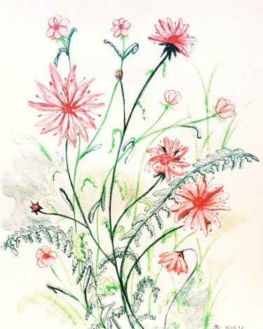 Drawing titled "C'est le printemps…" by Brigitte Mathé (MBL), Original Artwork, Watercolor