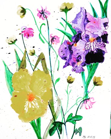 Dibujo titulada "C'est le printemps…" por Brigitte Mathé (MBL), Obra de arte original, Tinta