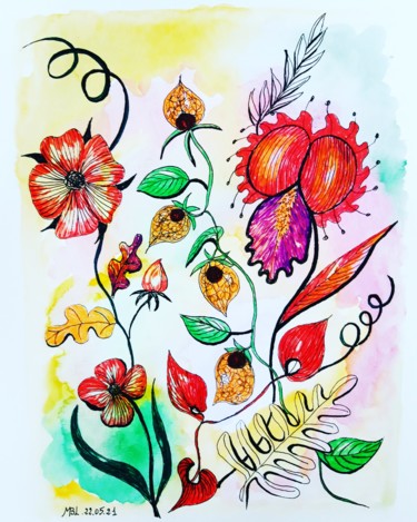 Drawing titled "C'est le printemps-8" by Brigitte Mathé (MBL), Original Artwork, Ink