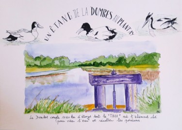 Drawing titled "En Dombes" by Brigitte Mathé (MBL), Original Artwork, Watercolor