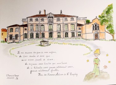 Zeichnungen mit dem Titel "Le château d'Antoin…" von Brigitte Mathé (MBL), Original-Kunstwerk, Aquarell