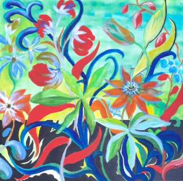 Painting titled "Envie de printemps 1" by Brigitte Mathé (MBL), Original Artwork, Acrylic Mounted on Wood Stretcher frame