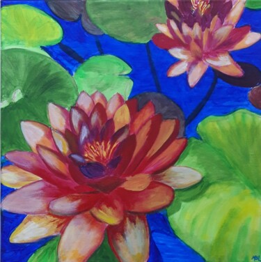 Painting titled "Nymphéas de Giverny…" by Brigitte Mathé (MBL), Original Artwork, Acrylic Mounted on Wood Stretcher frame