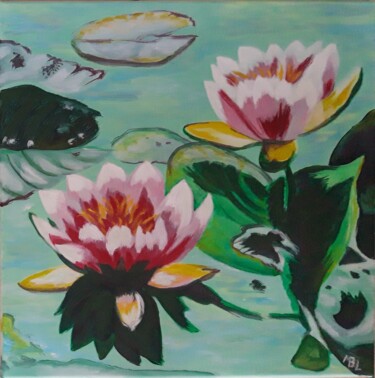 Painting titled "Nymphéas de Giverny…" by Brigitte Mathé (MBL), Original Artwork, Acrylic Mounted on Wood Stretcher frame