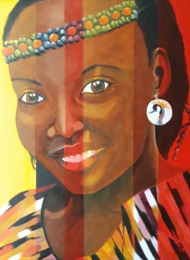 Painting titled "Ougandaise" by Brigitte Mathé (MBL), Original Artwork, Oil