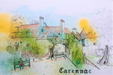 Painting titled "Carennac, vu de la…" by Brigitte Mathé (MBL), Original Artwork, Watercolor
