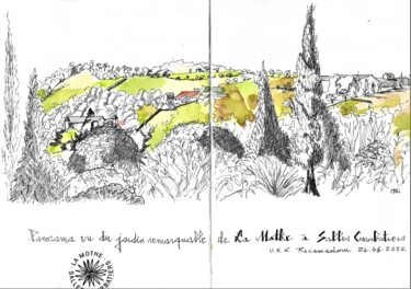 Disegno intitolato "Panorama vu du Jard…" da Brigitte Mathé (MBL), Opera d'arte originale, Inchiostro