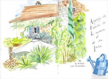 Tekening getiteld "Le Jardin de La Mot…" door Brigitte Mathé (MBL), Origineel Kunstwerk, Aquarel