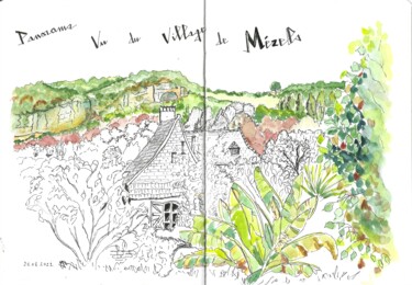 Drawing titled "Panorama vu de Méze…" by Brigitte Mathé (MBL), Original Artwork, Watercolor