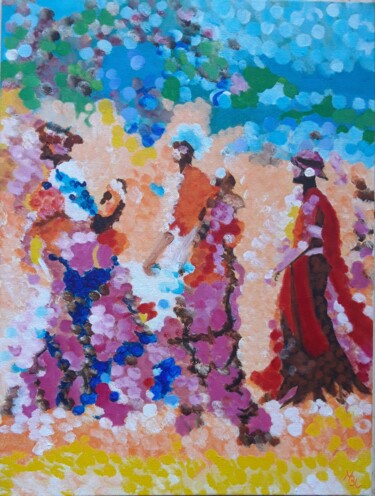Painting titled "Silhouettes africai…" by Brigitte Mathé (MBL), Original Artwork, Acrylic Mounted on Cardboard