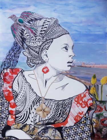 Colagens intitulada "Regard de Femme" por Brigitte Mathé (MBL), Obras de arte originais, Colagens