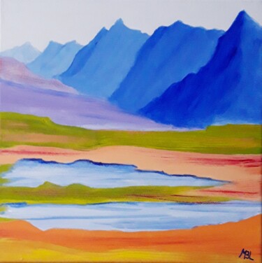 Painting titled "Entres lacs et mont…" by Brigitte Mathé (MBL), Original Artwork, Acrylic Mounted on Wood Stretcher frame