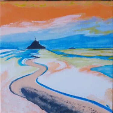 Painting titled "Baie du Mont St Mic…" by Brigitte Mathé (MBL), Original Artwork, Acrylic Mounted on Wood Stretcher frame