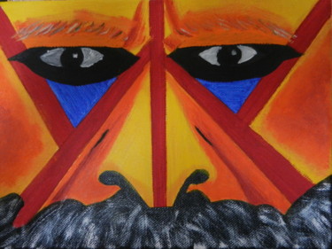 Painting titled "L'homme barbu" by Brigitte Mathé (MBL), Original Artwork, Oil Mounted on Wood Stretcher frame