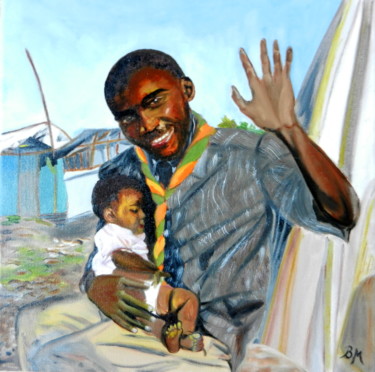Pintura titulada "Le scout et l'enfan…" por Brigitte Mathé (MBL), Obra de arte original, Oleo