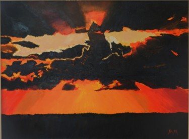 Painting titled "Ciel flamboyant" by Brigitte Mathé (MBL), Original Artwork, Oil Mounted on Wood Stretcher frame