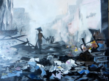 Malerei mit dem Titel "Haiti, désolation 2…" von Brigitte Mathé (MBL), Original-Kunstwerk, Öl Auf Keilrahmen aus Holz montie…