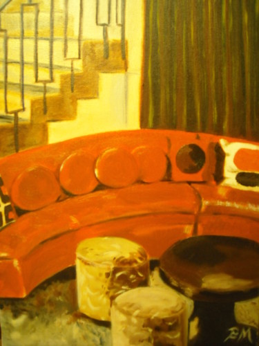 Картина под названием "Intérieur 70" - Brigitte Mathé (MBL), Подлинное произведение искусства, Масло Установлен на Деревянна…