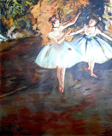 Painting titled "Deux danseuses, d'a…" by Brigitte Mathé (MBL), Original Artwork, Oil Mounted on Wood Stretcher frame