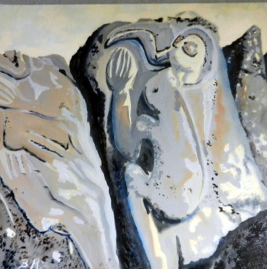 Malerei mit dem Titel "Ile de Pâques" von Brigitte Mathé (MBL), Original-Kunstwerk, Öl