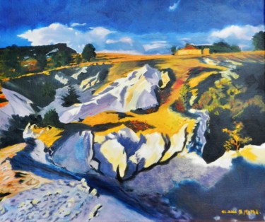 Malarstwo zatytułowany „Sierra espagnole” autorstwa Brigitte Mathé (MBL), Oryginalna praca, Olej Zamontowany na Drewniana ra…