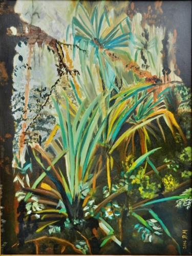 Painting titled "Forêt tropicale" by Brigitte Mathé (MBL), Original Artwork, Oil Mounted on Wood Stretcher frame