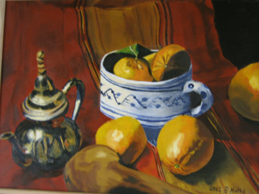 「La théière marocaine」というタイトルの絵画 Brigitte Mathé (MBL)によって, オリジナルのアートワーク, オイル ウッドストレッチャーフレームにマウント
