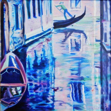 Painting titled "Canal à Venise" by Brigitte Mathé (MBL), Original Artwork, Oil Mounted on Wood Stretcher frame