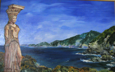 Ζωγραφική με τίτλο "Cariathide" από Brigitte Mathé (MBL), Αυθεντικά έργα τέχνης, Λάδι Τοποθετήθηκε στο Ξύλινο φορείο σκελετό