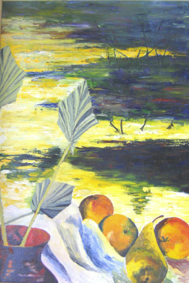 Malarstwo zatytułowany „Estampe” autorstwa Brigitte Mathé (MBL), Oryginalna praca, Olej Zamontowany na Drewniana rama noszy