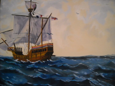 Pintura intitulada "La caravelle" por Brigitte Mathé (MBL), Obras de arte originais, Óleo Montado em Armação em madeira