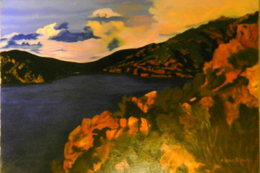 제목이 "Baie aux rochers ro…"인 미술작품 Brigitte Mathé (MBL)로, 원작, 기름 나무 들것 프레임에 장착됨