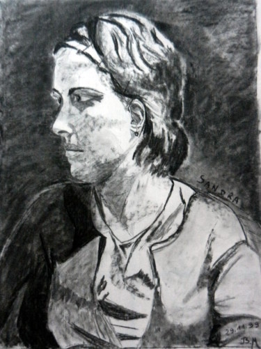 Sandra, profil gauche "série Modèle" Dessin intitulée "Sandra, profil gauc…" par Brigitte Mathé (MBL), Œuvre d'art originale,