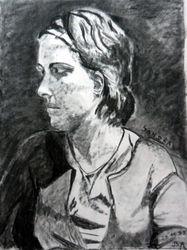 Drawing titled "Sandra, profil gauc…" by Brigitte Mathé (MBL), Original Artwork