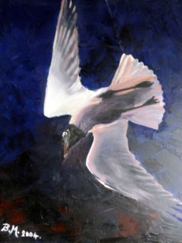 Painting titled "Mouette rieuse" by Brigitte Mathé (MBL), Original Artwork, Oil Mounted on Wood Stretcher frame