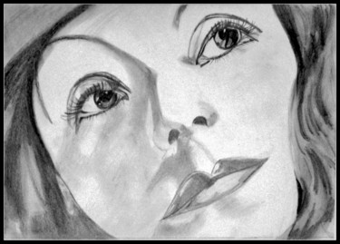 Tekening getiteld "Greta Garbo, "série…" door Brigitte Mathé (MBL), Origineel Kunstwerk, Potlood