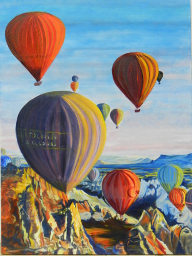 Painting titled "Cappadoce" by Brigitte Mathé (MBL), Original Artwork, Oil Mounted on Wood Stretcher frame