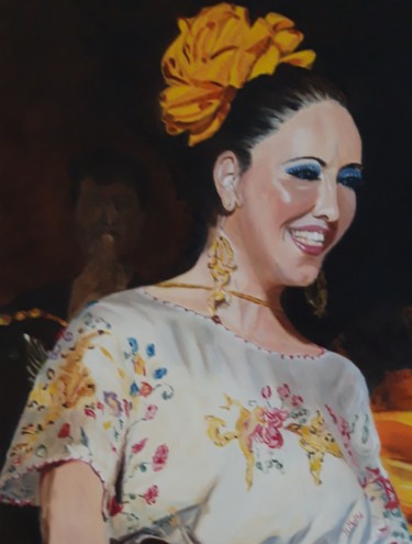 Painting titled "Danseuse Mexicaine" by Brigitte Mathé (MBL), Original Artwork, Oil Mounted on Wood Stretcher frame