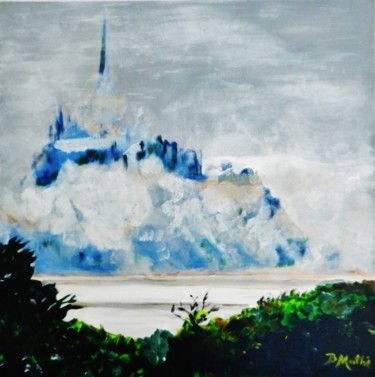 Painting titled "Brumes sur le Mont…" by Brigitte Mathé (MBL), Original Artwork, Oil Mounted on Wood Stretcher frame