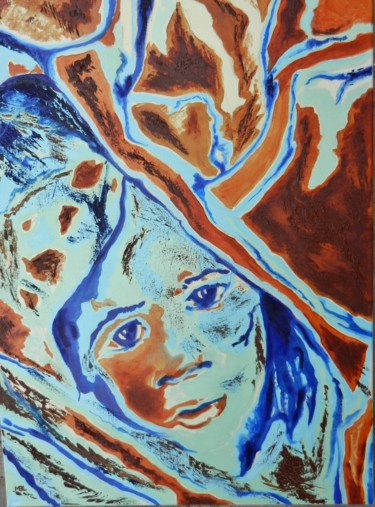 Painting titled "Regard d'enfant" by Brigitte Mathé (MBL), Original Artwork, Acrylic Mounted on Wood Stretcher frame