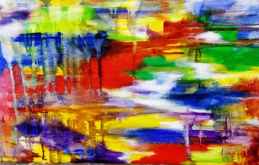 Peinture intitulée ""Colors déluge"  Dé…" par Brigitte Mathé (MBL), Œuvre d'art originale, Huile Monté sur Châssis en bois