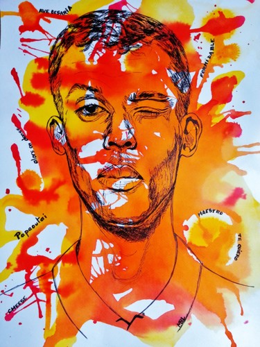 Desenho intitulada "Stromae, "série Cél…" por Brigitte Mathé (MBL), Obras de arte originais, Tinta