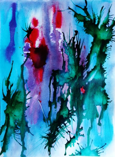 Malerei mit dem Titel "Océan 3" von Brigitte Mathé (MBL), Original-Kunstwerk, Aquarell