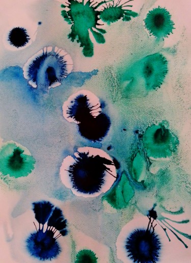 Peinture intitulée "Ocean 23  " Bulles…" par Brigitte Mathé (MBL), Œuvre d'art originale, Encre