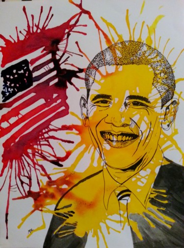 "Président B. Obama,…" başlıklı Resim Brigitte Mathé (MBL) tarafından, Orijinal sanat, Mürekkep