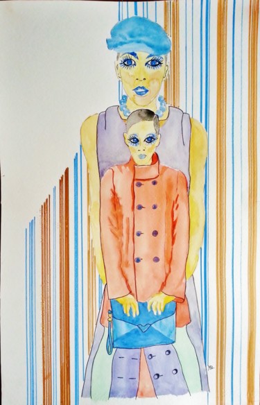 Pintura intitulada "Elle est moi, compo…" por Brigitte Mathé (MBL), Obras de arte originais, Aquarela